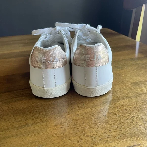 Women's Veja Esplar White and Gold Sneakers - Picture 4 of 9
